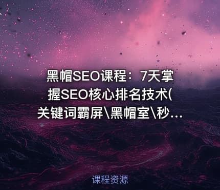 黑帽SEO课程：7天掌握SEO核心排名技术(关键词霸屏\黑帽室\秒排策略\整站优化) 实战课