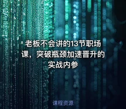 老板不会讲的13节职场课，突破瓶颈加速晋升的实战内参