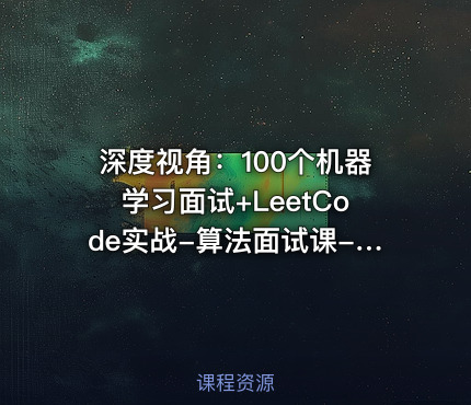 深度视角：100个机器学习面试+LeetCode实战-算法面试课-第四期-含源码资料