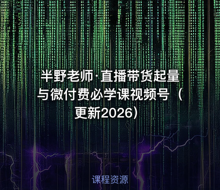 半野老师·直播带货起量与微付费必学课视频号（更新2026）