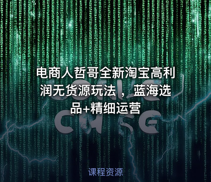 电商人哲哥全新淘宝高利润无货源玩法 ，蓝海选品+精细运营