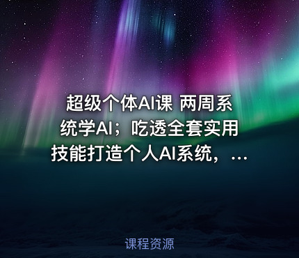 超级个体AI课 两周系统学AI；吃透全套实用技能打造个人AI系统，实现一个人就是一家公司的完整体系(更新0823)