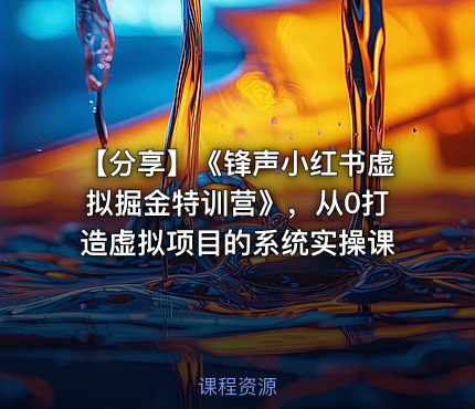 【分享】《锋声小红书虚拟掘金特训营》，从0打造虚拟项目的系统实操课