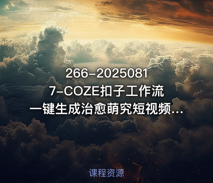 266-20250817-COZE扣子工作流一键生成治愈萌究短视频保姆级教程-智能体搭建-项目实操更多资源