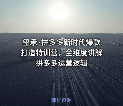 玺承·拼多多新时代爆款打造特训营，全维度讲解拼多多运营逻辑